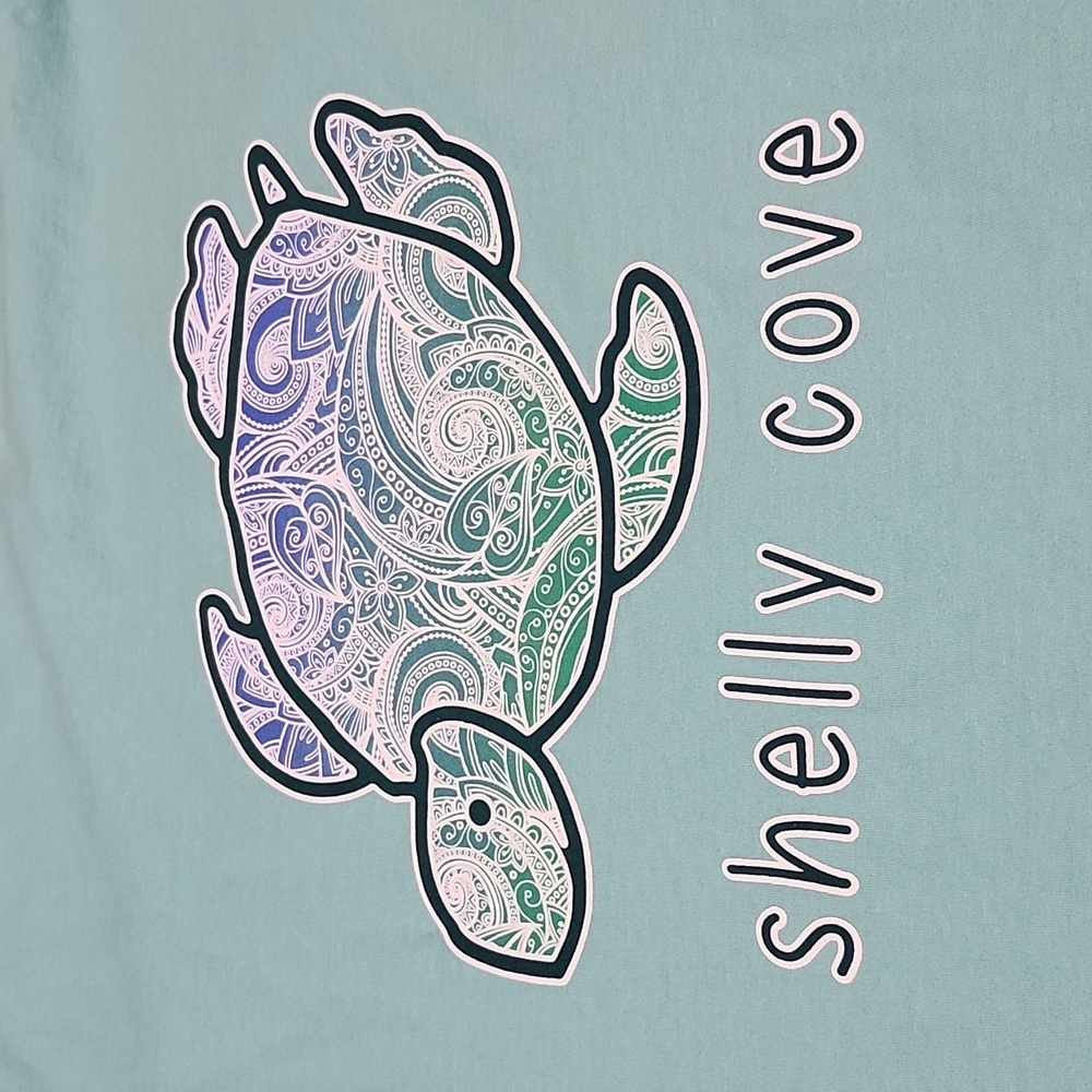 SHELLY COVE TEAL TURTLE GRAPHIC DESIGN CREW-NECK SHORT-SLEEVE TEE-SHIRT 2XL